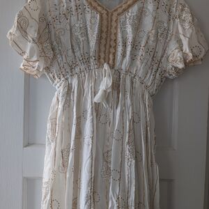 Bohemian White and Brown Dress